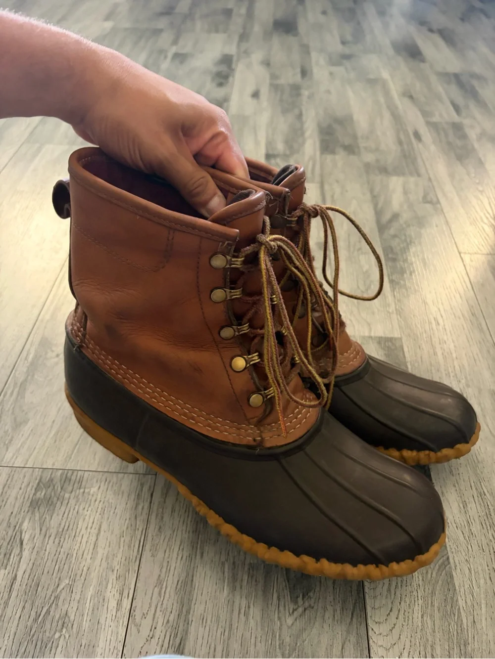 L.L. Bean Gore Tex Brown Leather and Rubber Waterproof Duck Bean Boots